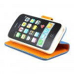 Wholesale iPhone 4S / 4 Anti-Slip Flip Leather Wallet Case with Stand (Blue-Orange)